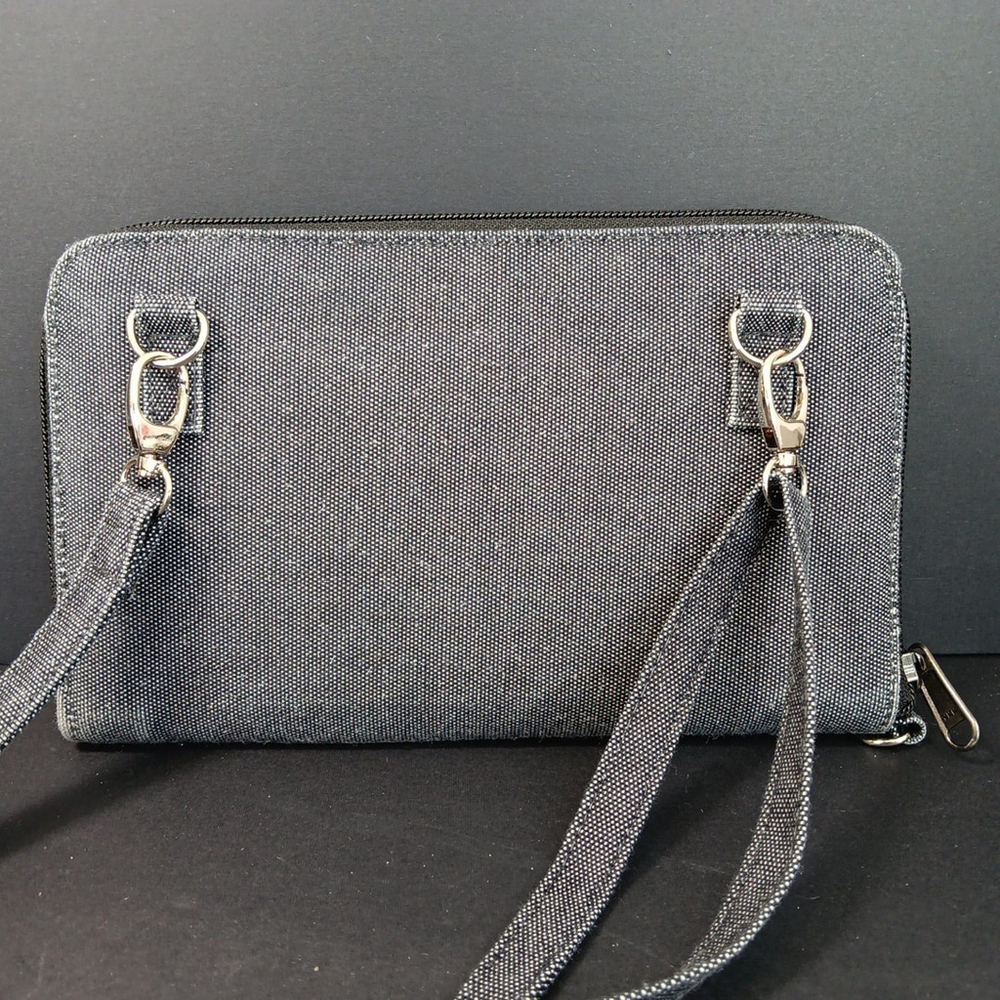 Jak's ACC-146 Womens Wallet Gray Crossbody Embroidered Sole Clef Very Good X - Picture 6 of 11